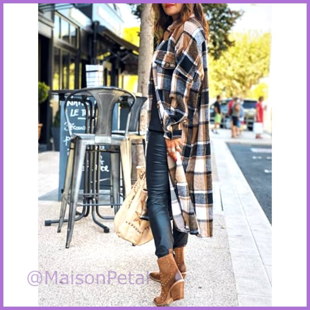 Polyester Flannel Shacket Jacket Oversized Button… - image 4